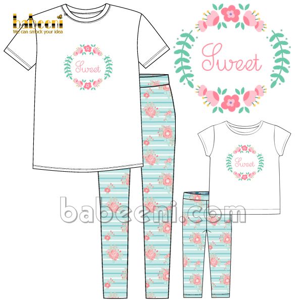 Nice mommy and little girl floral embroidered clothing set -  MM 78 
